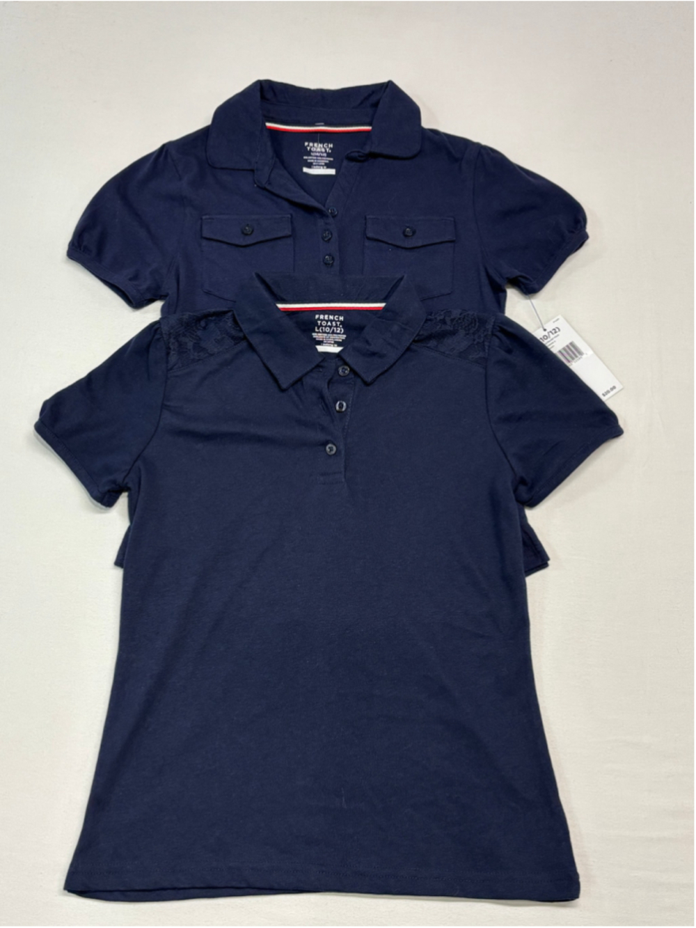 Girls French Toast Navy Short Sleeve Lace Yoke Polo Shirts 2 Size 10-12 - 892